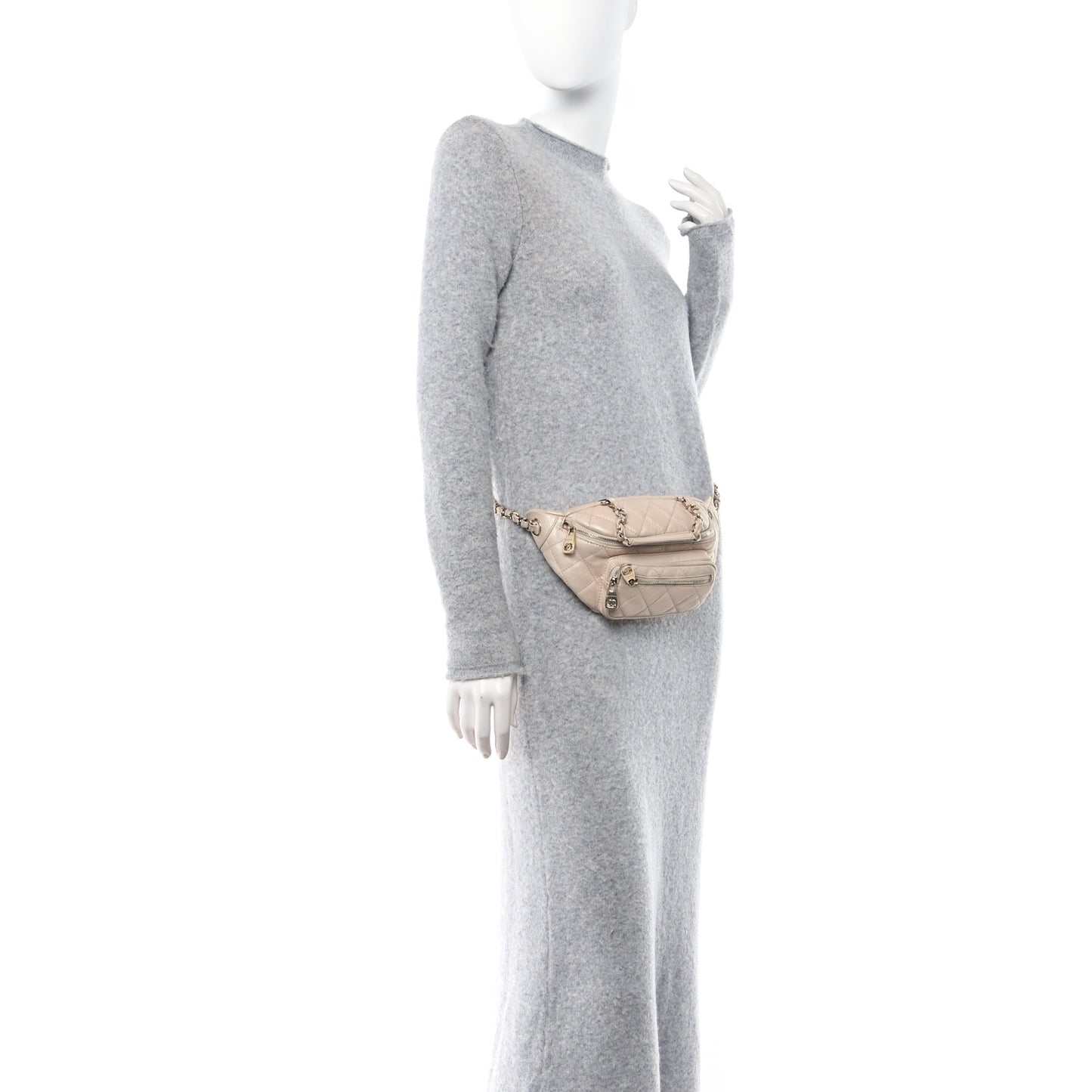 Iridescent Calfskin Quilted All About Waist Belt Bag Beige