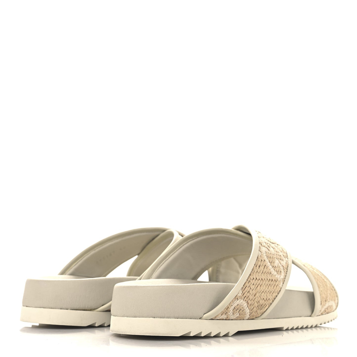 Raffia GG Monogram Criss Cross Slide Sandals 40 Natural Mystic White