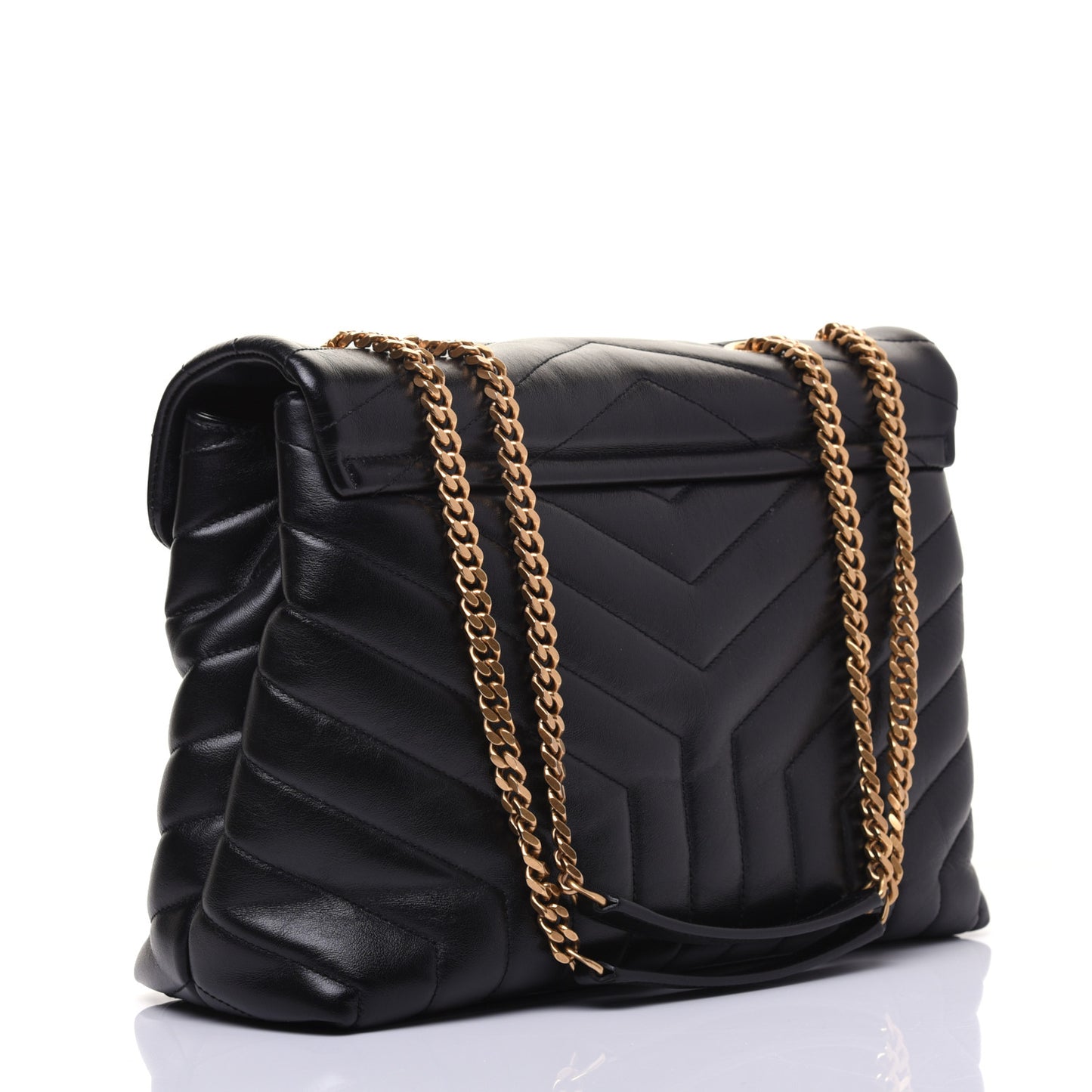 Calfskin Y Quilted Monogram Medium Loulou Chain Satchel Black
