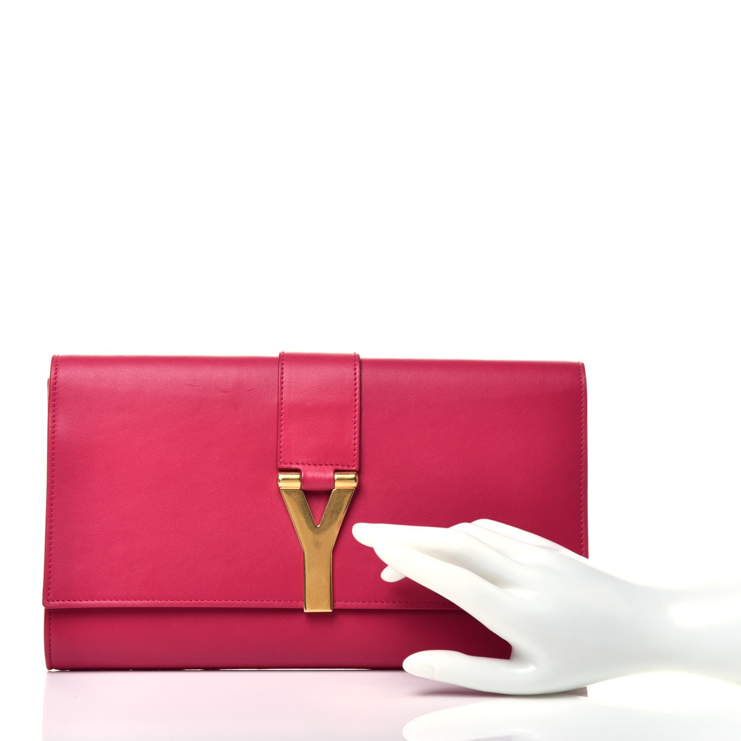 Saint Laurent Calfskin Classic Y Ligne Clutch Fuchsia 2 of 7