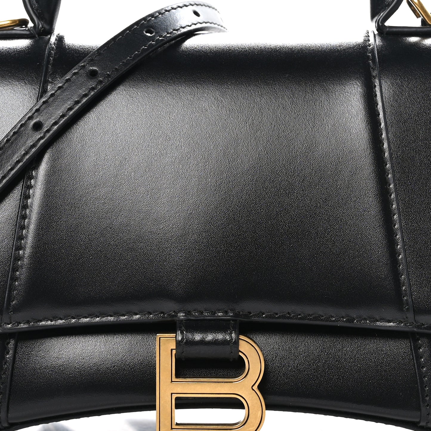 Shiny Box Calfskin Small Hourglass Top Handle Bag Black