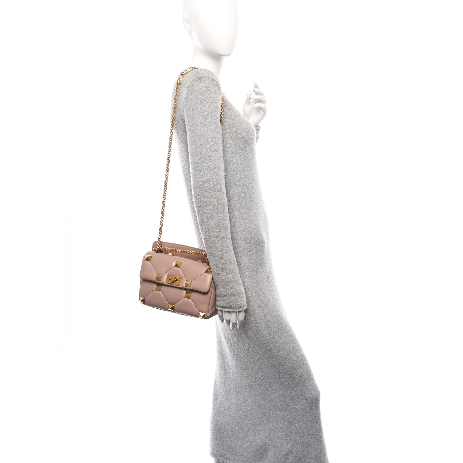 Valentino Garavani Nappa Medium Roman Stud Shoulder Bag Rose Cannelle 2 of 9