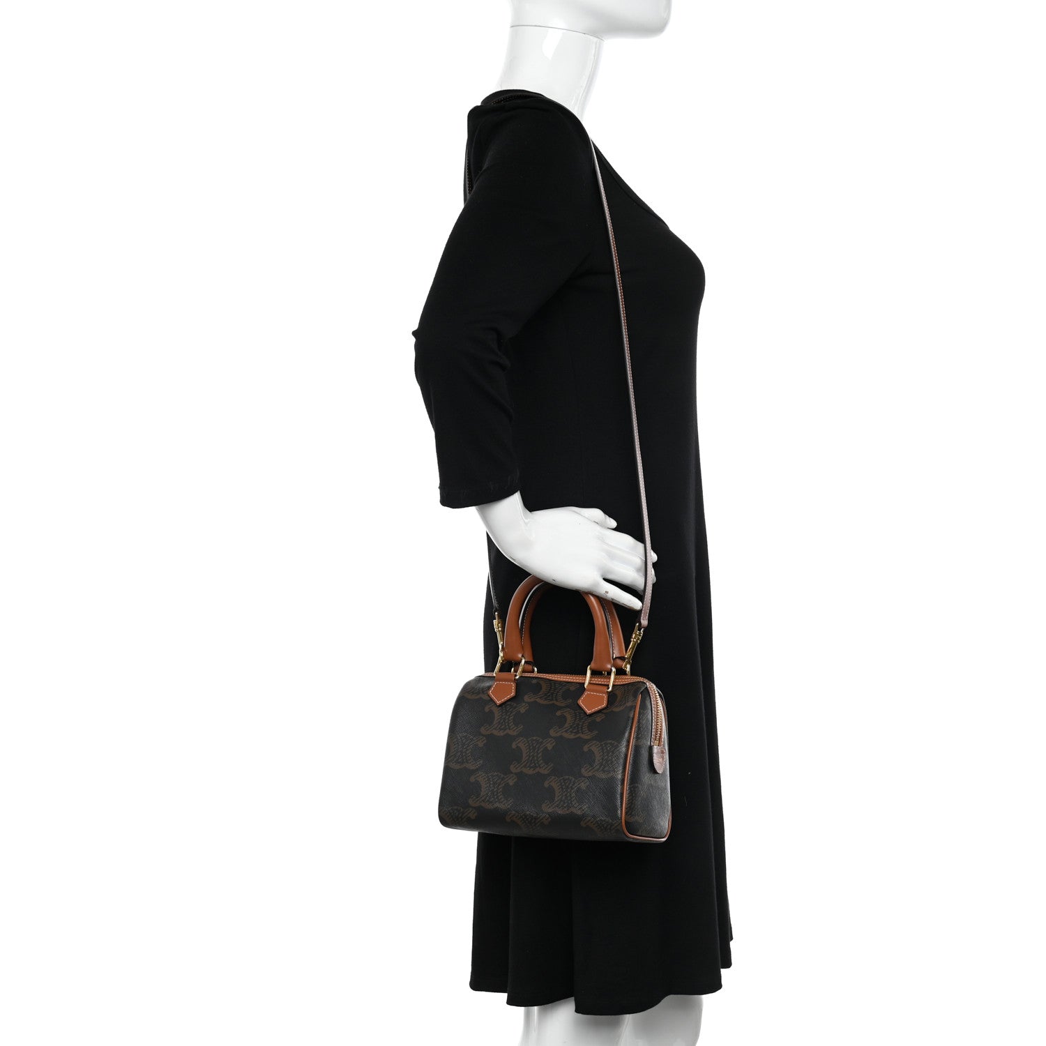Celine Triomphe Canvas XL Calfskin Small Boston Bag Tan 2 of 10