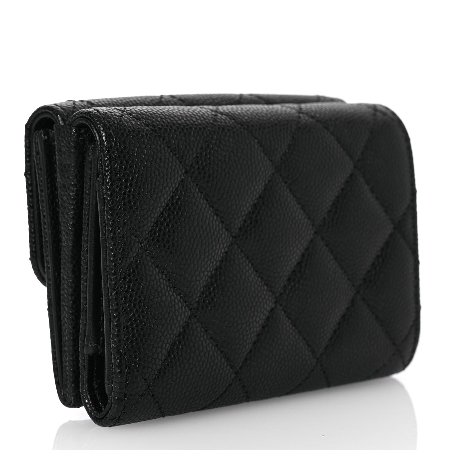 Caviar Quilted Enamel Coco Casino Double Flap Wallet Black