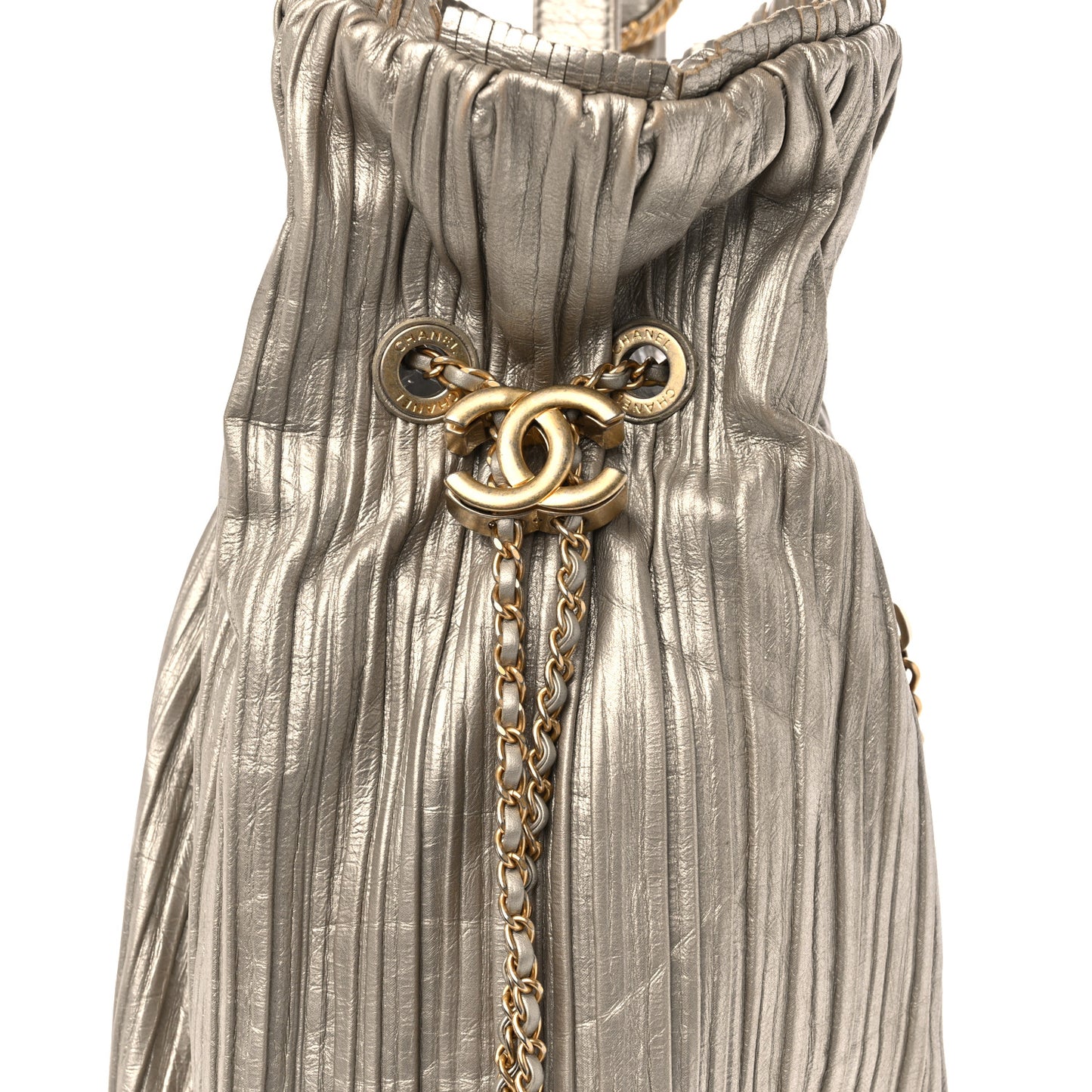 Iridescent Crumpled Calfskin Small Coco Pleats Backpack Gold