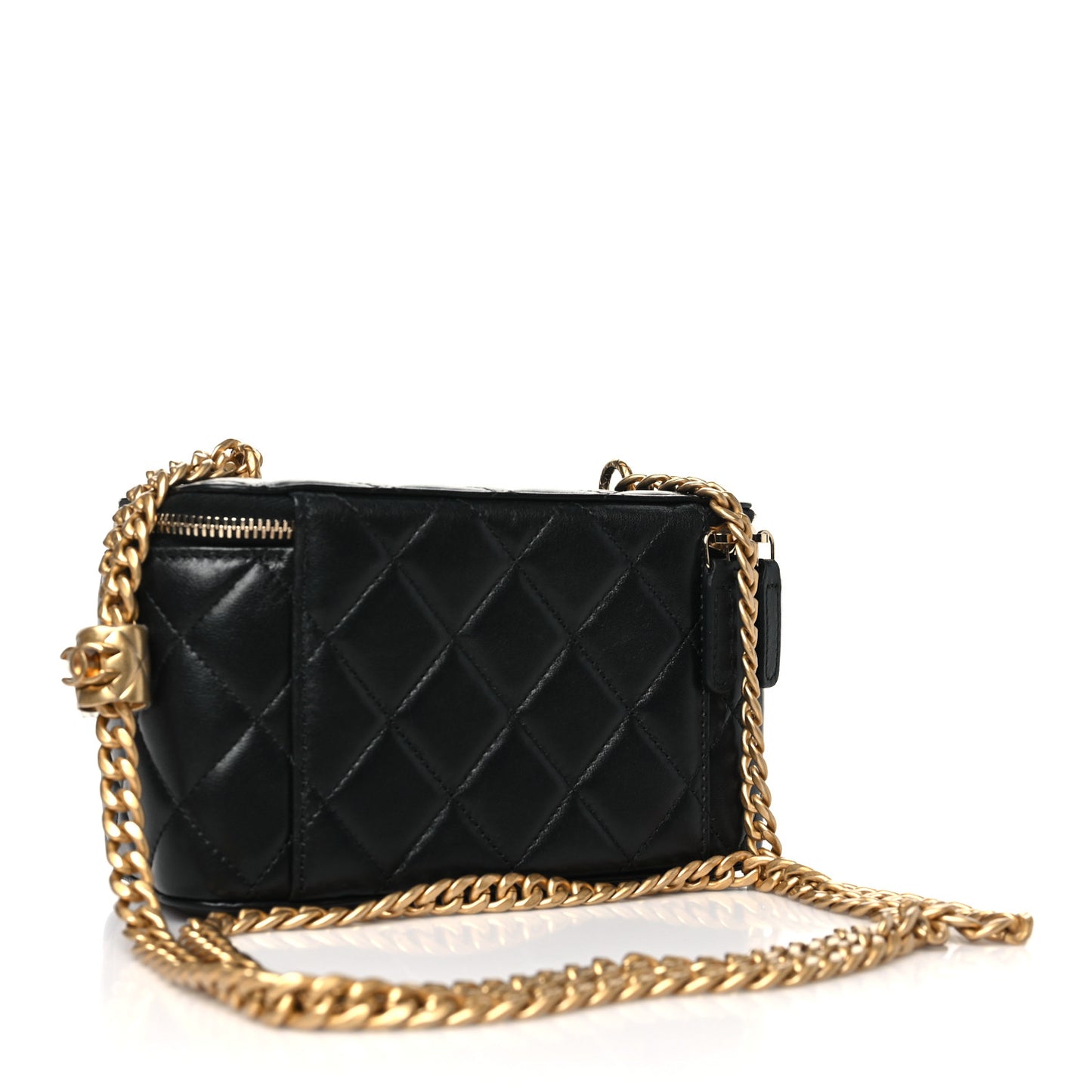 Lambskin Quilted Small Pillow Crush Vanity Case With Chain Black