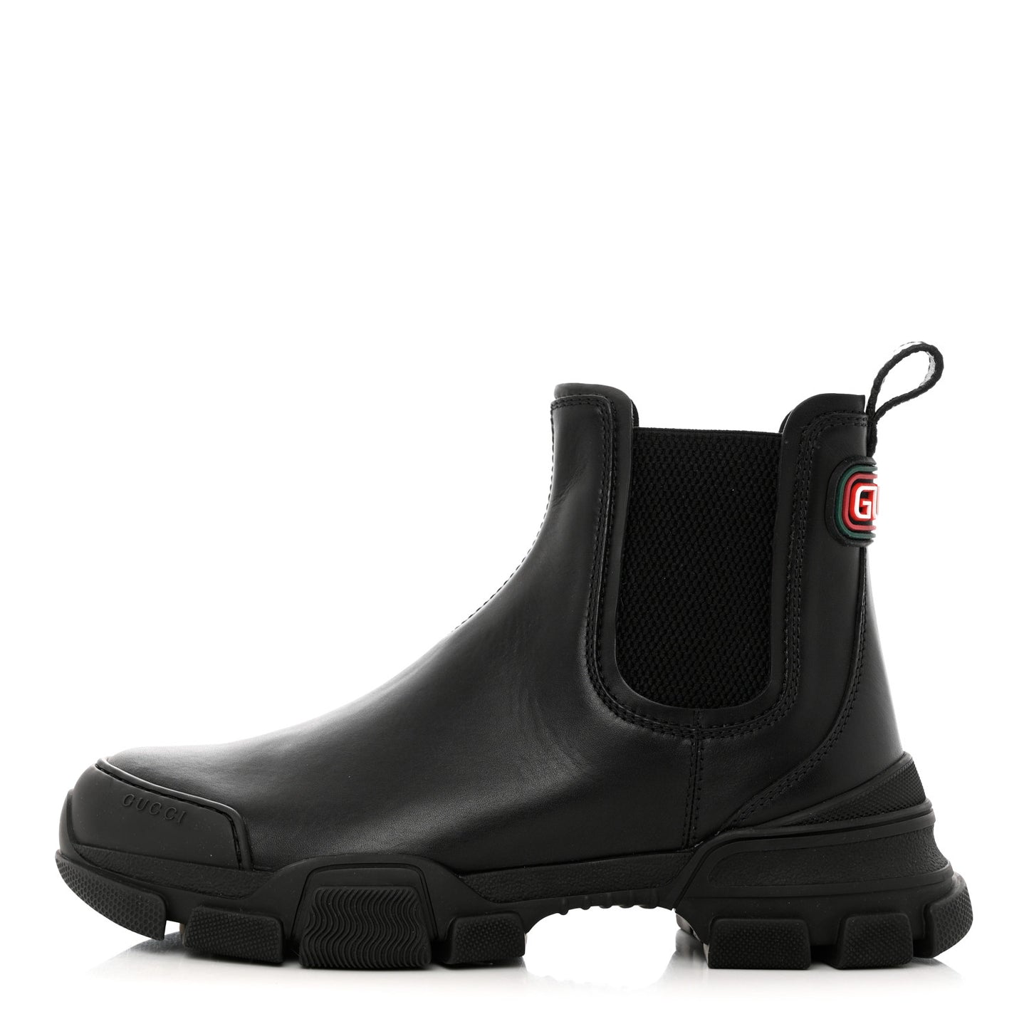 Calfskin Logo Mens Lug Sole Chelsea Ankle Boots 7 Black