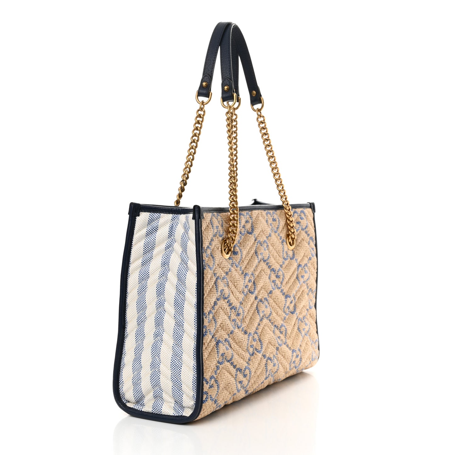 Raffia GG Monogram Matelasse Medium GG Marmont Shoulder Tote Natural Royale Off White