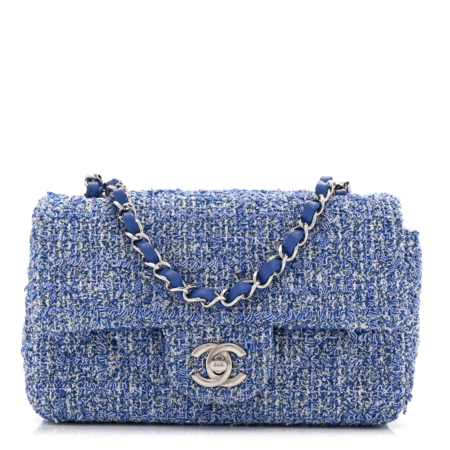 Chanel Tweed Quilted Mini Rectangular Flap Blue White 1866284
