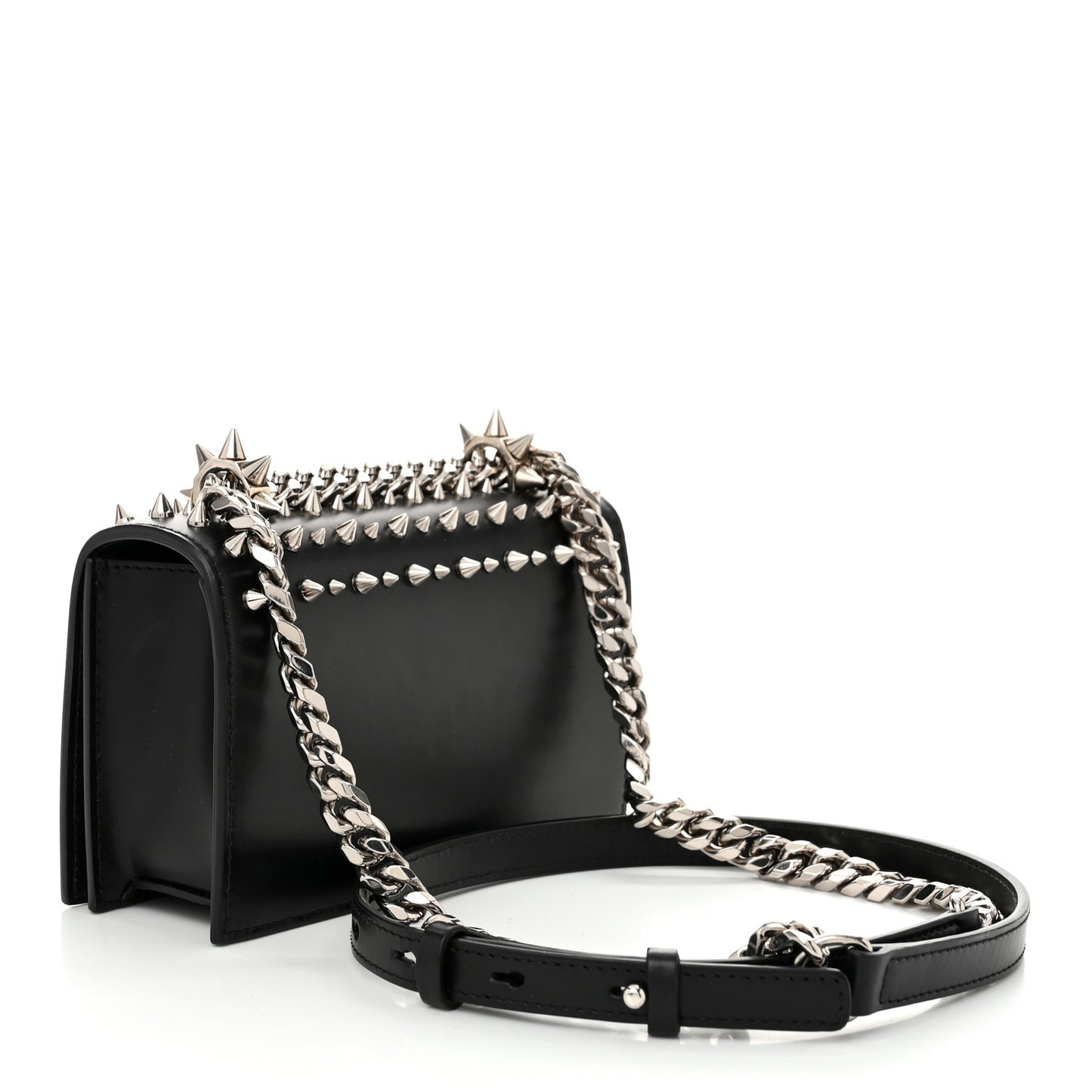 Calfskin Studded Knuckle Satchel Black Silver