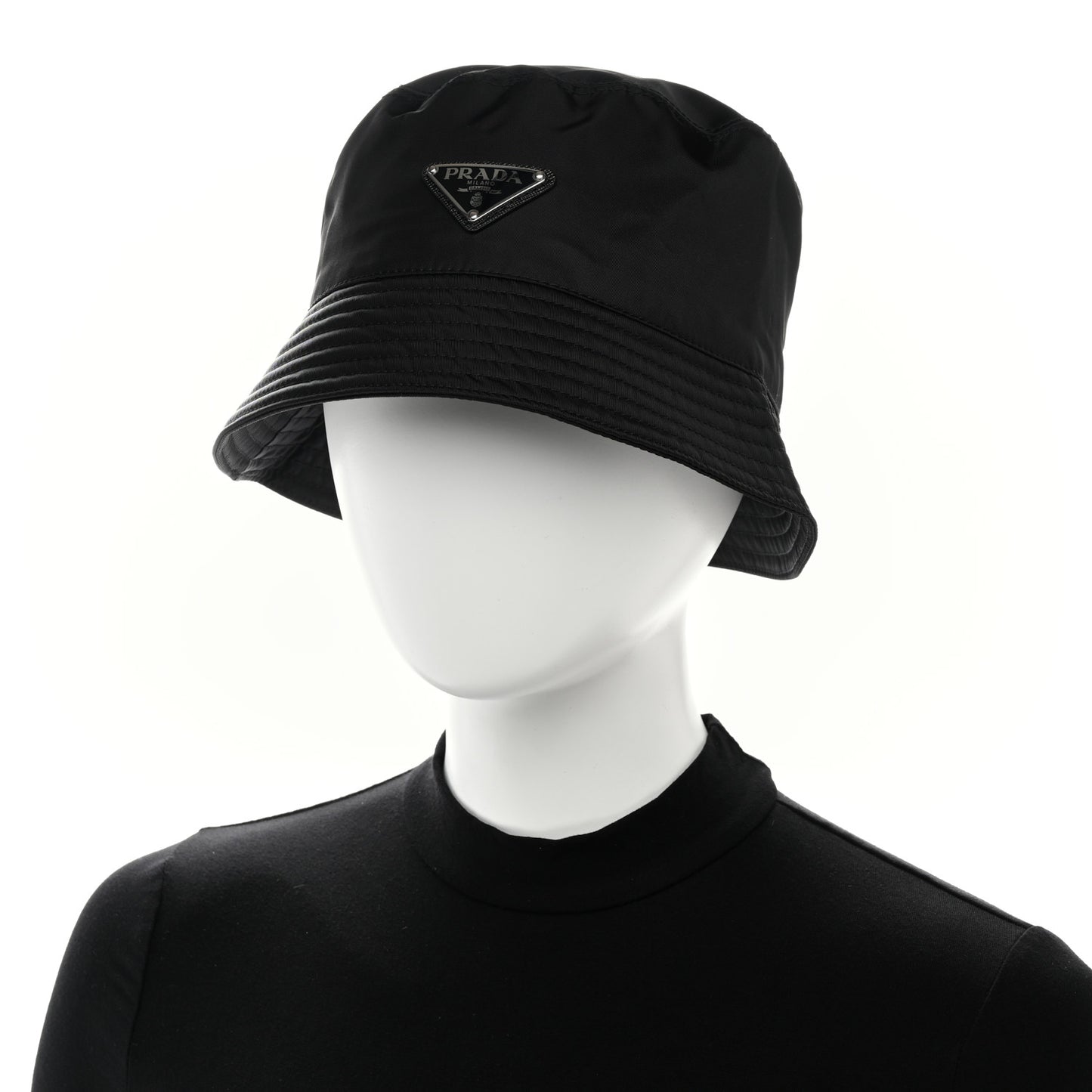 Re-Nylon Metal Triangle Logo Womens Bucket Hat M Black