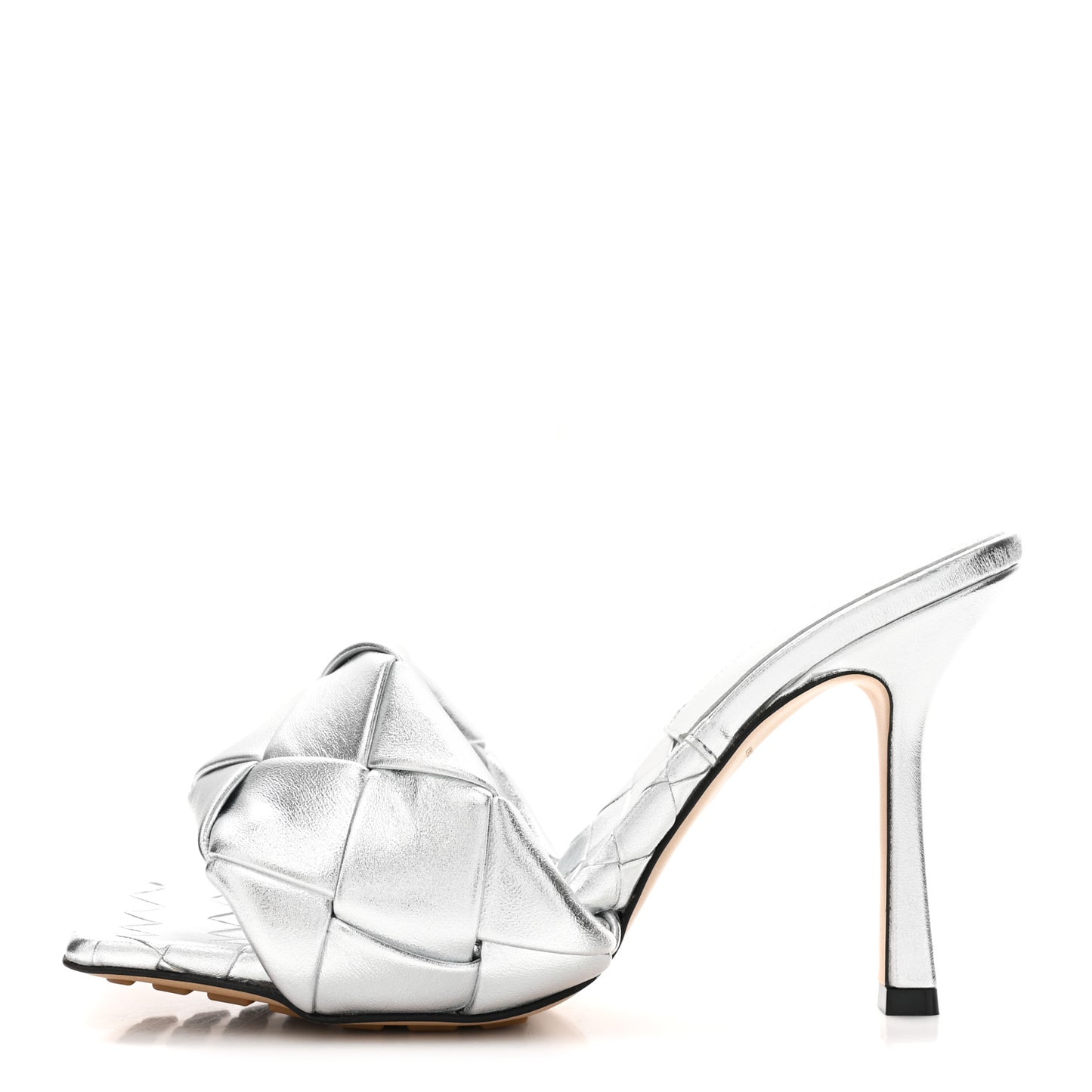 Laser Nappa Maxi Intrecciato Lido 90mm Mule Sandals 38 Silver