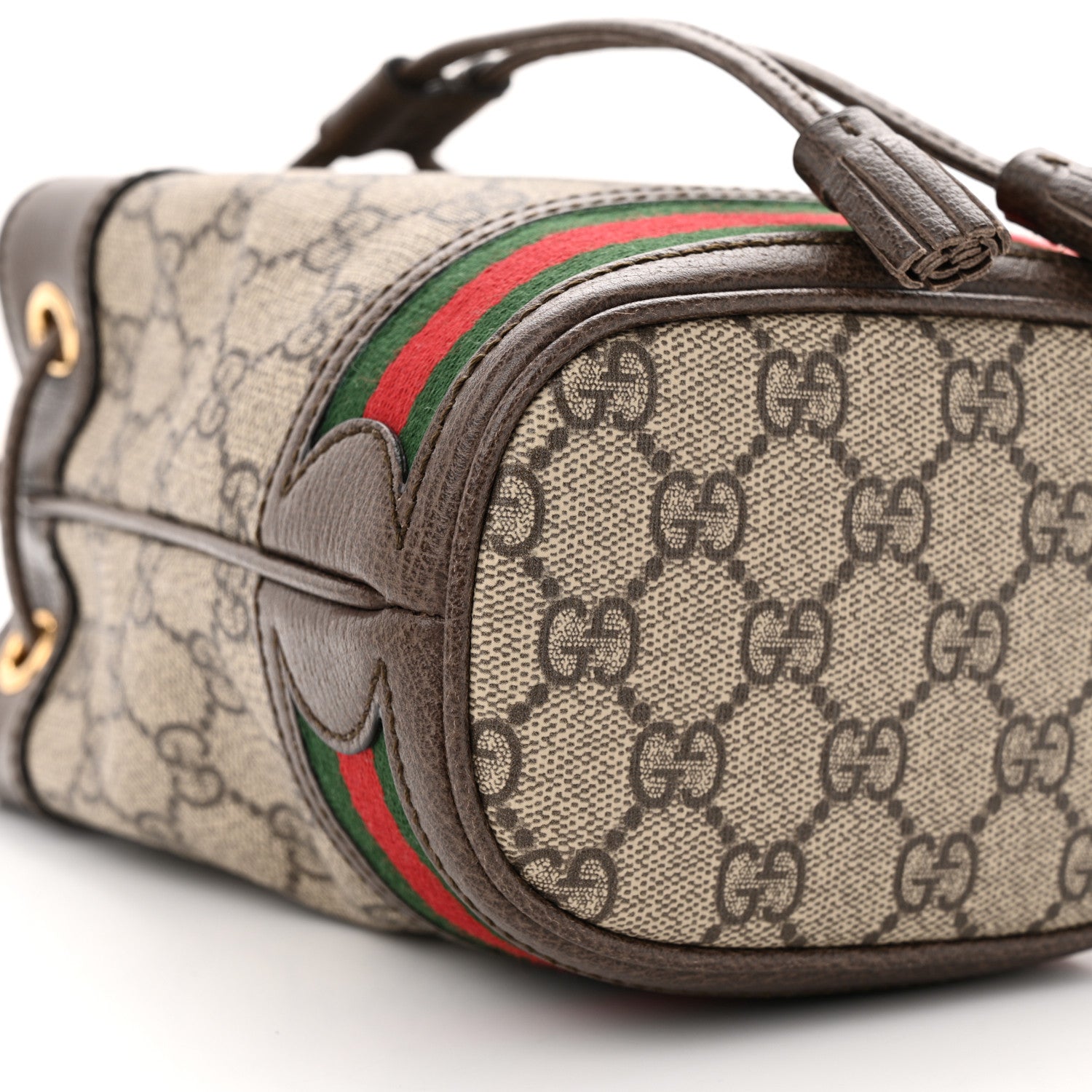 Gucci GG Supreme Monogram Web Mini Ophidia Bucket Bag Brown 9 of 10