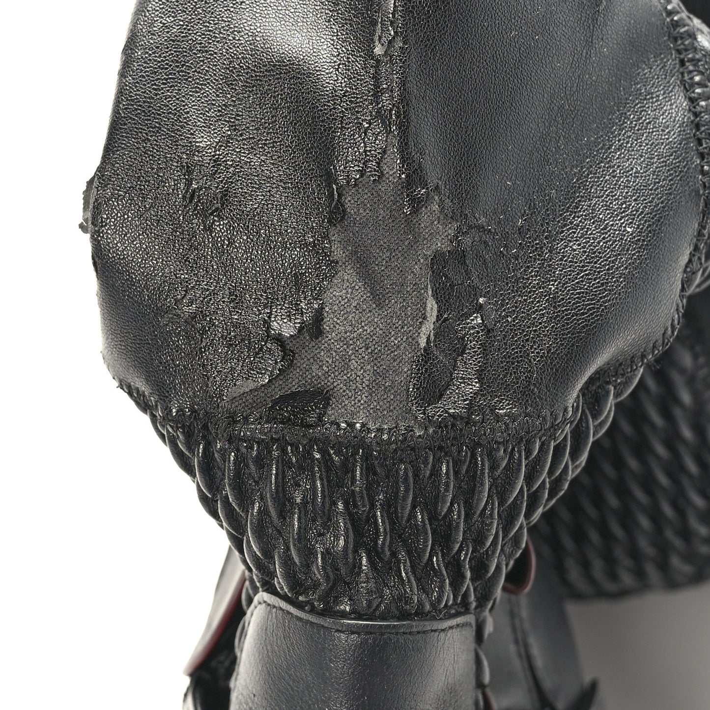 Calfskin Stretch Fabric Wave Over The Knee Boots 36 Black