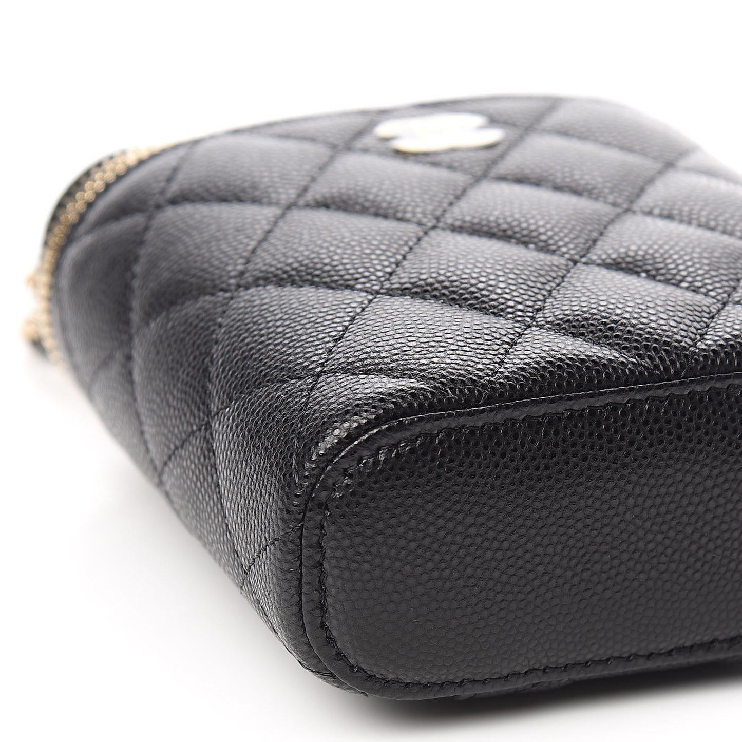 Caviar Quilted Small Vertical Coco Beauty Vanity Case With Chain Black