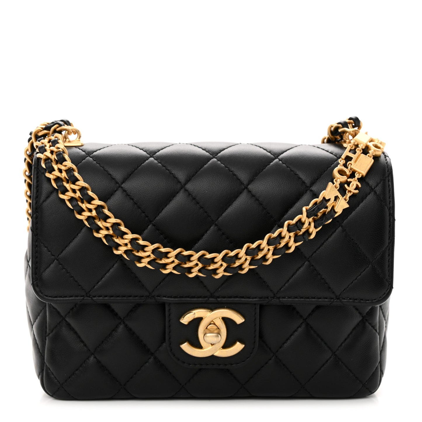 Lambskin Enamel Quilted Mini Flap Black