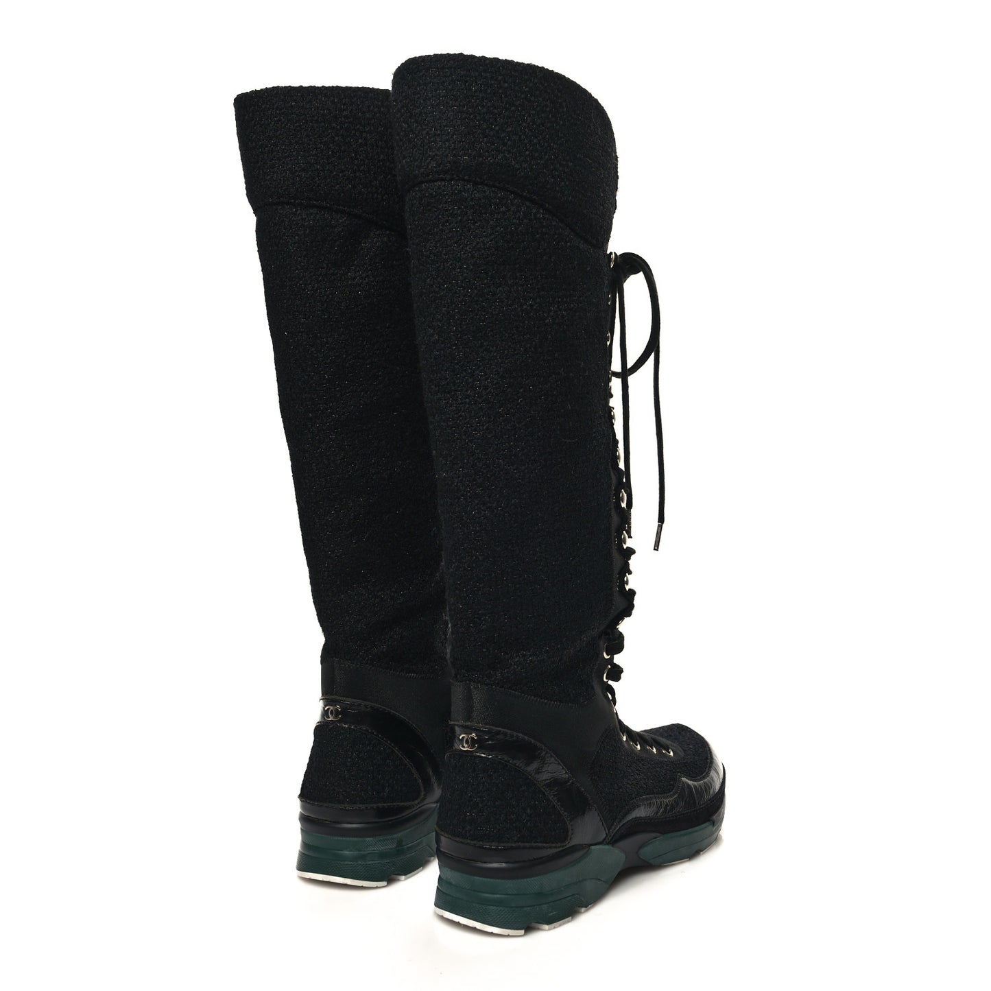 Tweed Patent Calfskin Sneaker High Boots 38.5 Black