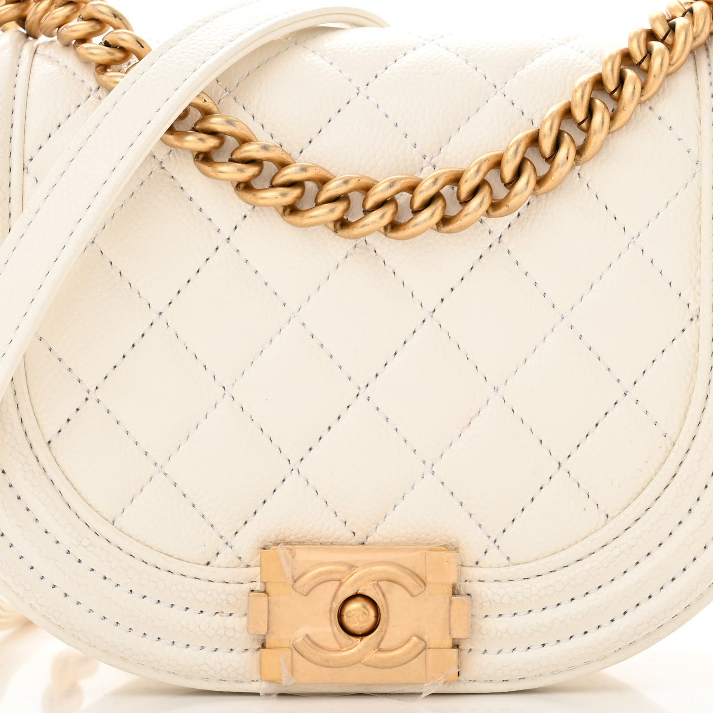 Caviar Quilted Small Boy Messenger Bag White