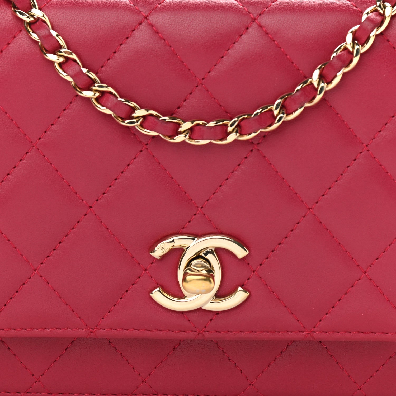 Chanel Lambskin Quilted Trendy CC Wallet On Chain WOC Dark Pink 9 of 12