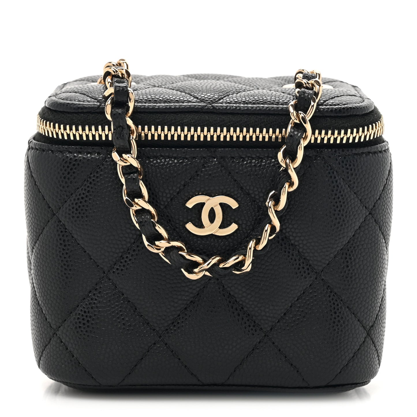 Caviar Quilted Mini Vanity Case With Chain Black