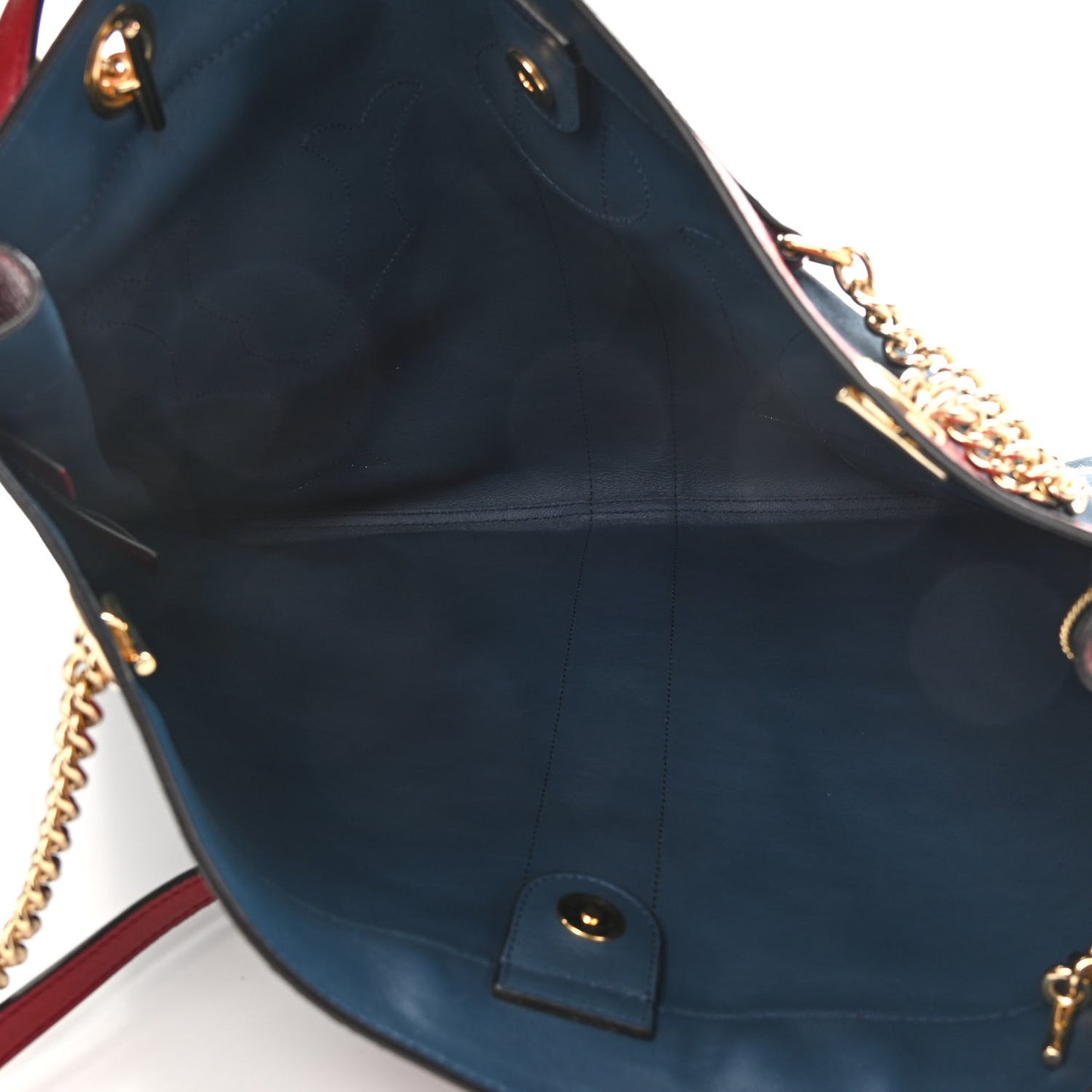 X MLB Suede Calfskin NY Yankees Large Rajah Chain Tote New Blue Romantic Cherry