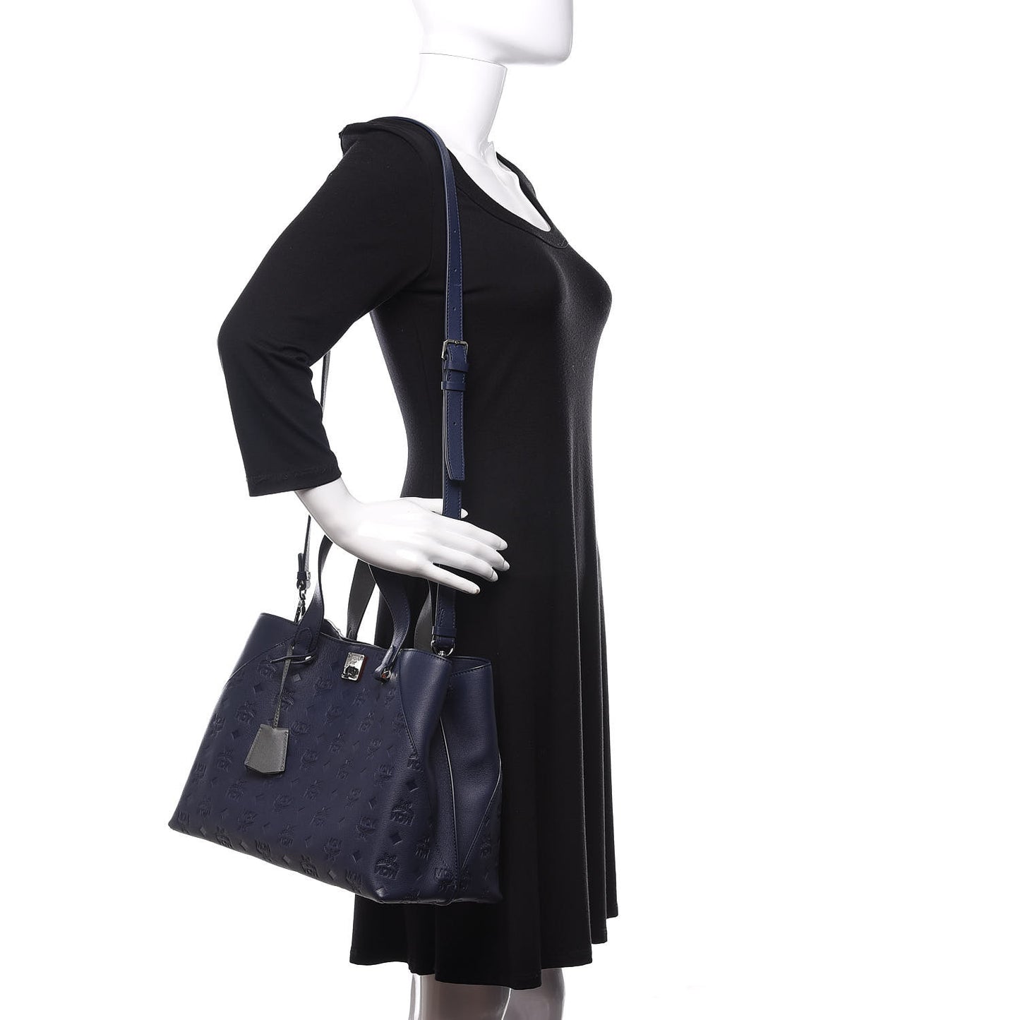 Calfskin Ottomar Monogram Large Essential Tote Navy Blue