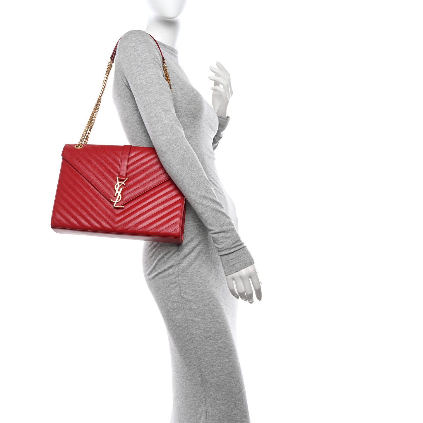 Grain De Poudre Matelasse Chevron Large Monogram Satchel Lipstick Red