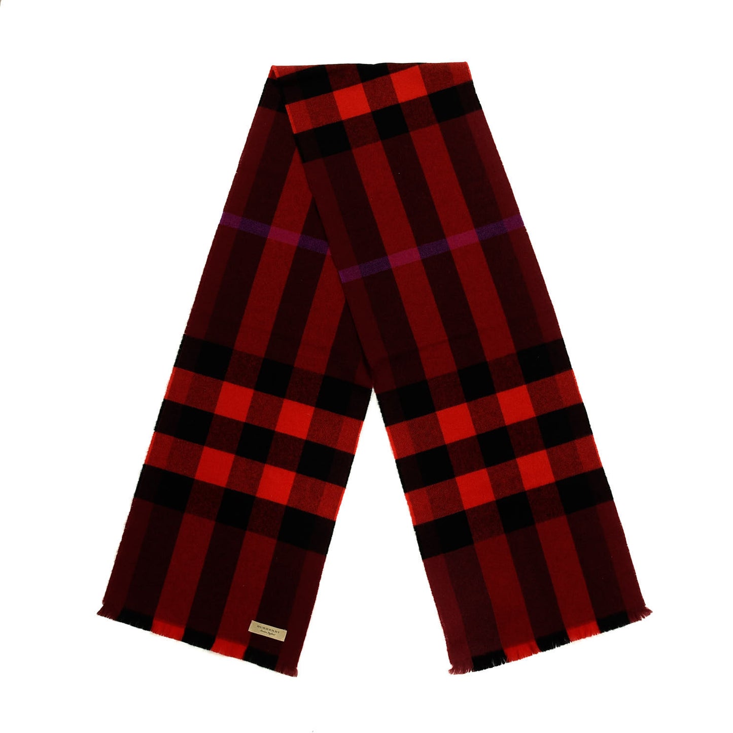 Wool Cashmere Giant Exploded Check Fringe Scarf Claret