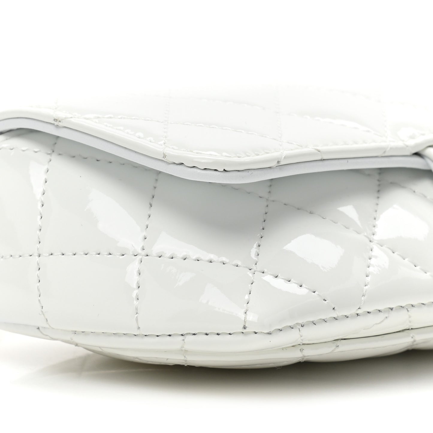 Patent Quilted Glasses Case With Chain White