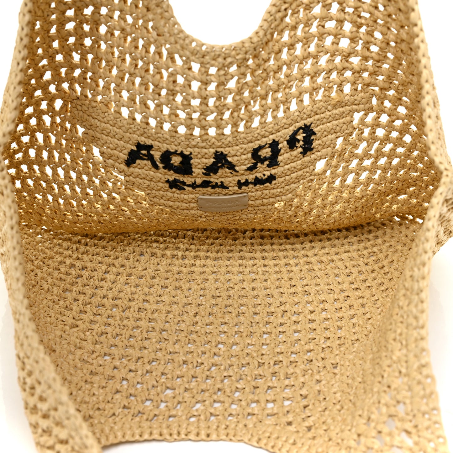 Yarn Raffia Effect Crochet Logo Embroidered Shopping Tote Bag Naturale