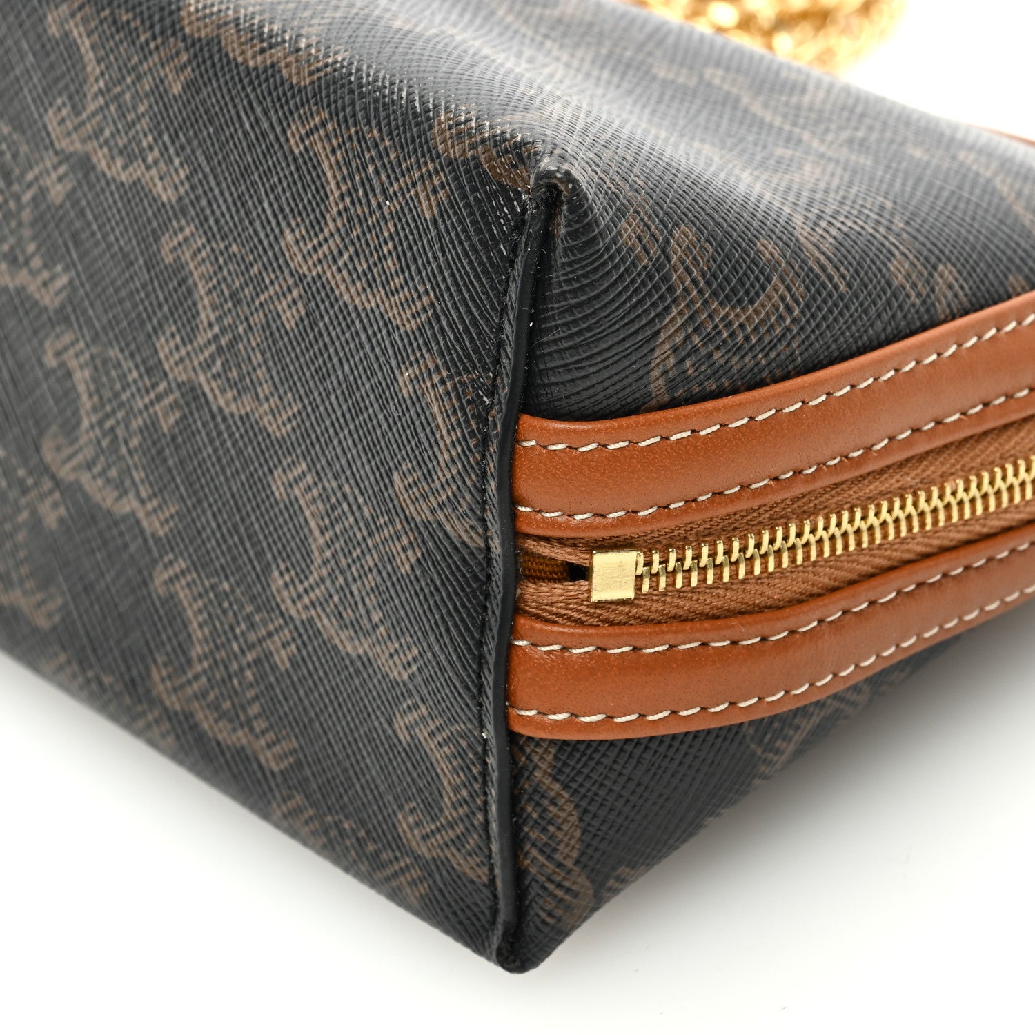 Celine Triomphe Canvas Calfskin Mini Clutch on Chain Tan 9 of 9