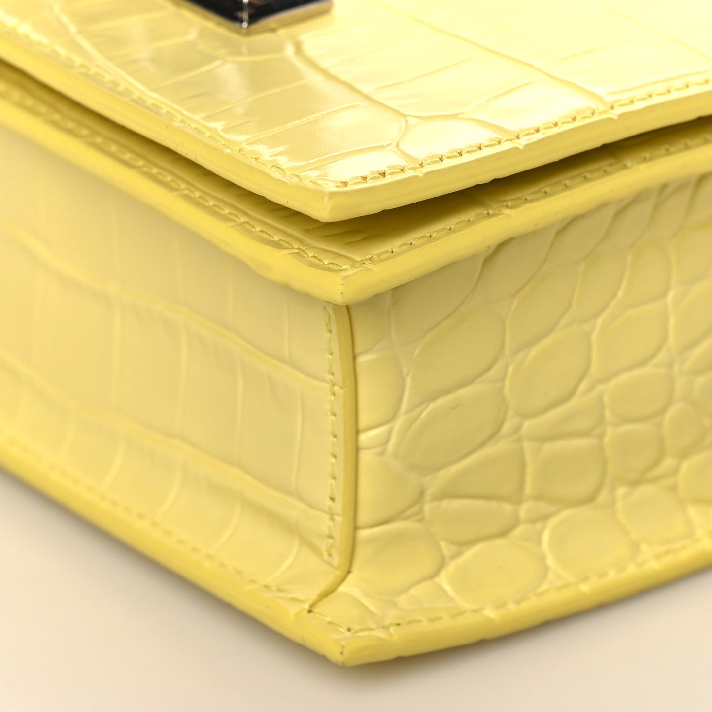 Shiny Crocodile Embossed Jeweled Satchel Pop Yellow