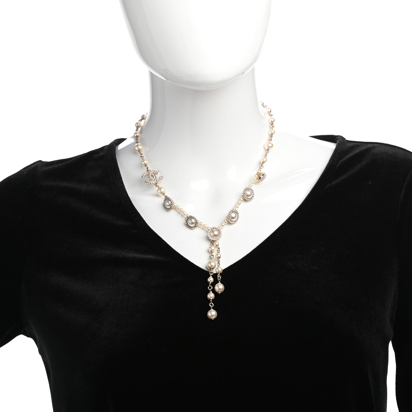 Pearl Crystal CC Short Logo Necklace Gold