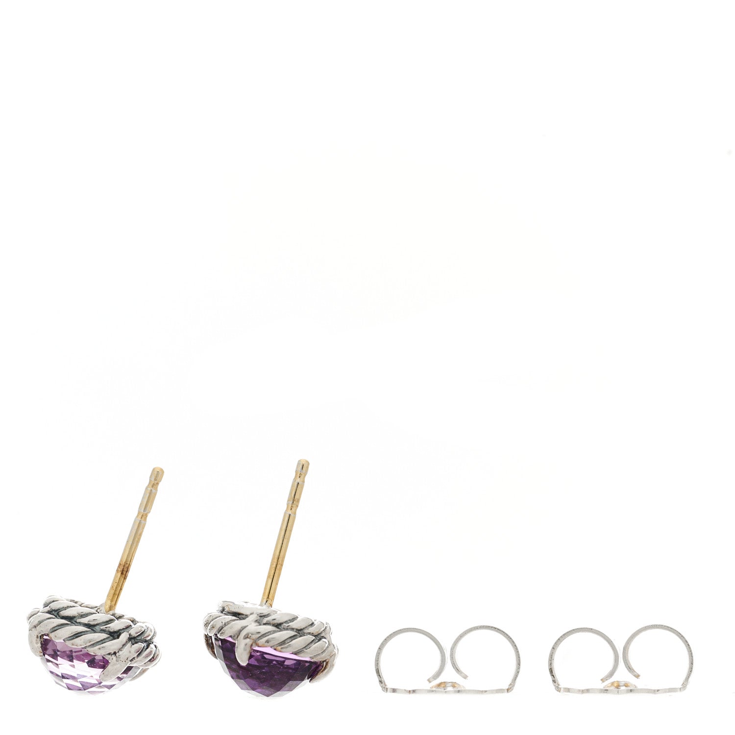 David Yurman Sterling Silver Amethyst 8mm Chatelaine Earrings 3 of 4