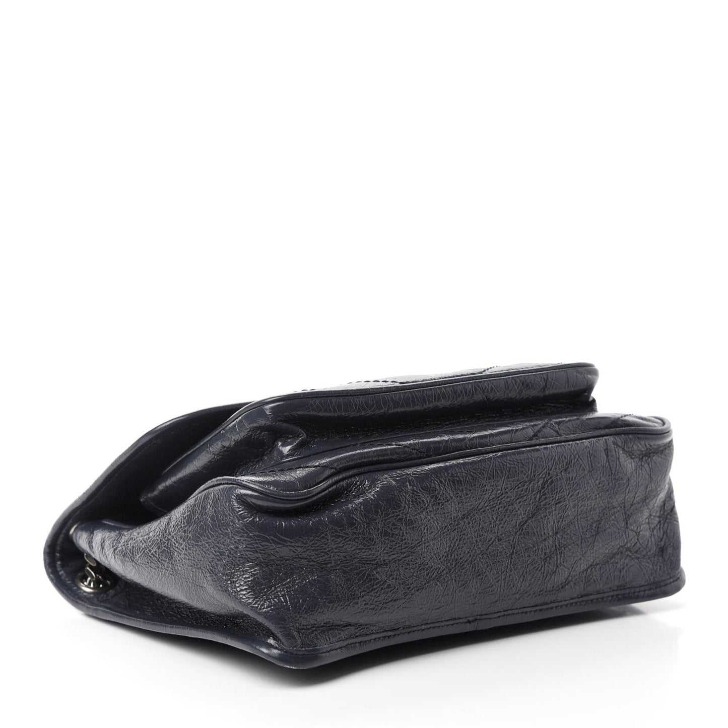 Crinkled Calfskin Matelasse Monogram Medium Niki Chain Satchel Deep Marine