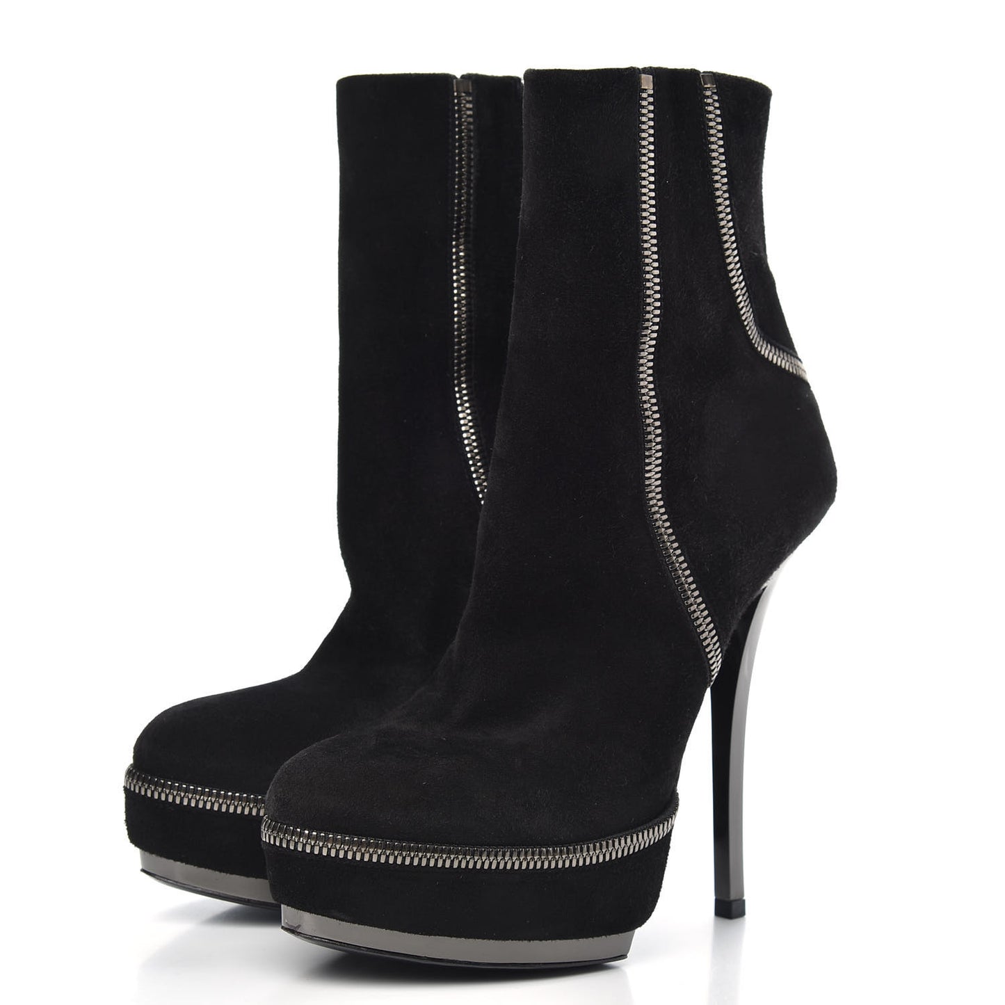 Suede Zipper Platform Pumps Black 35