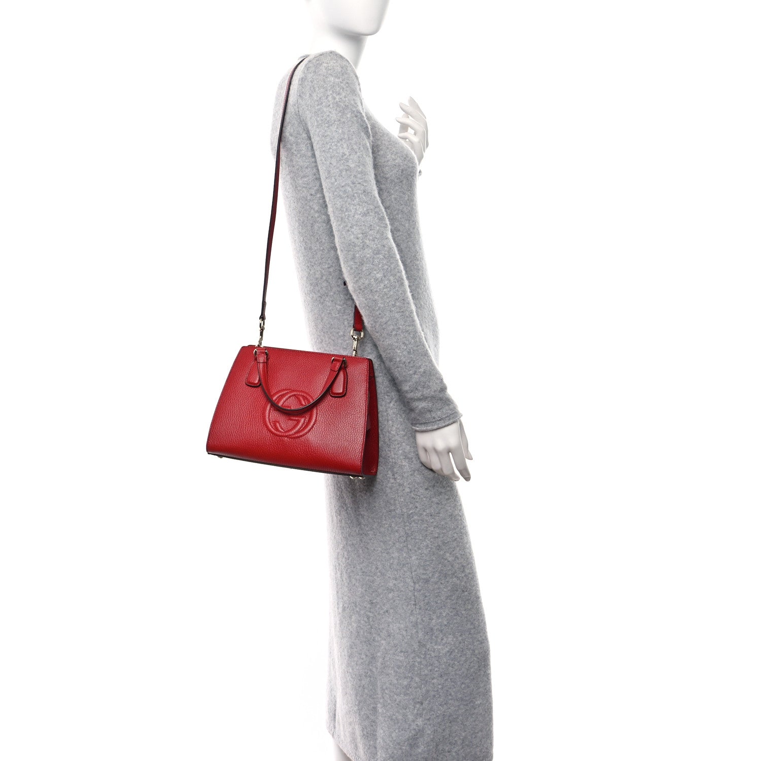 Gucci Dollar Calfskin Medium Soho Top Handle Satchel Hibiscus Red 2 of 9