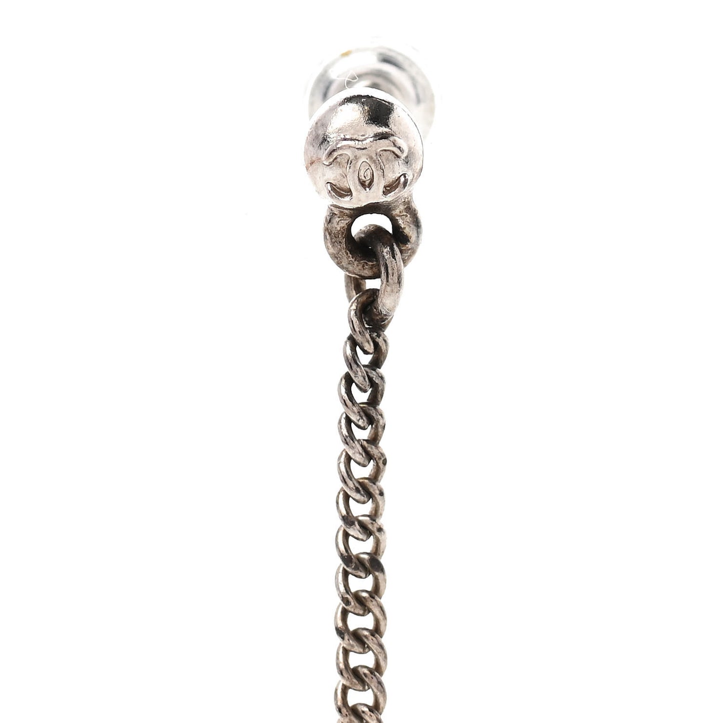 Baguette Crystal CC Drop Earrings Silver