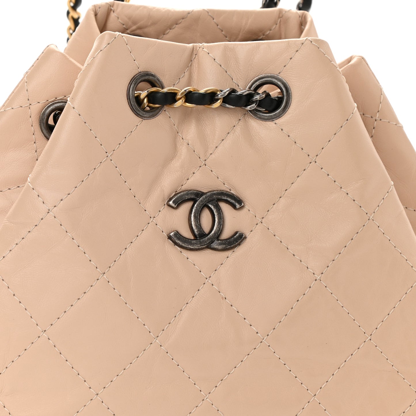 Aged Calfskin Quilted Small Gabrielle Backpack Beige Black