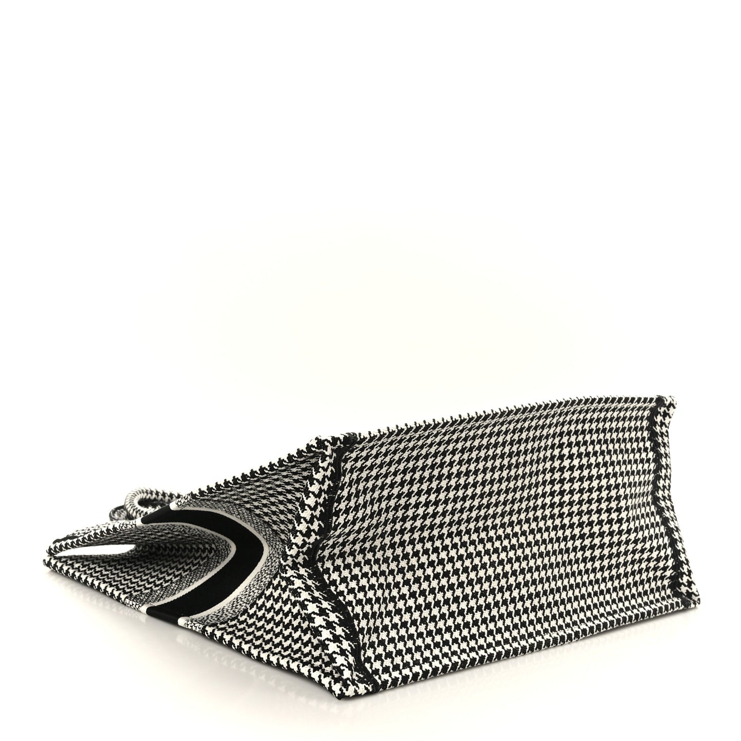 Canvas Houndstooth Embroidered Large Book Tote Black White