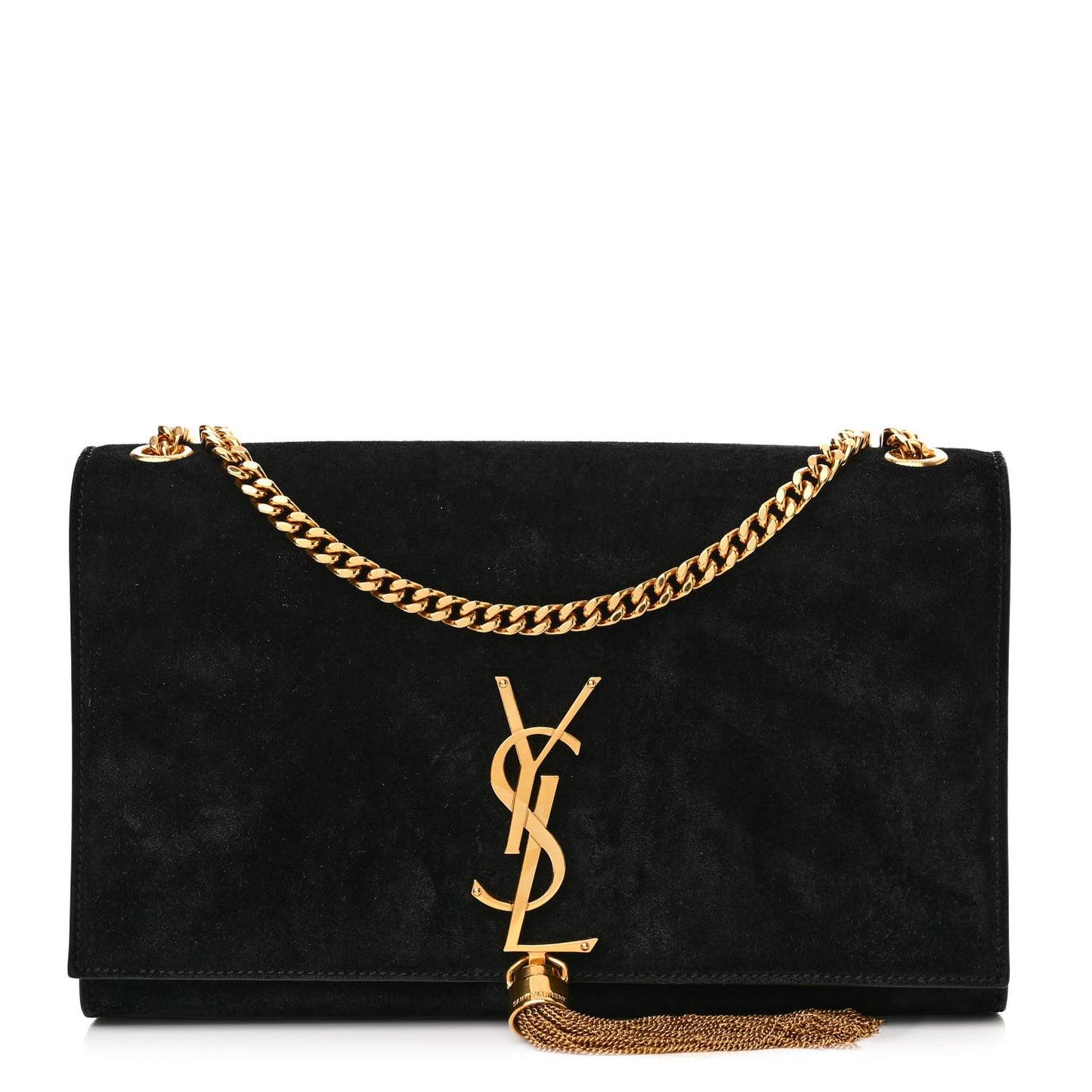 Suede Medium Classic Monogram Kate Tassel Satchel Black