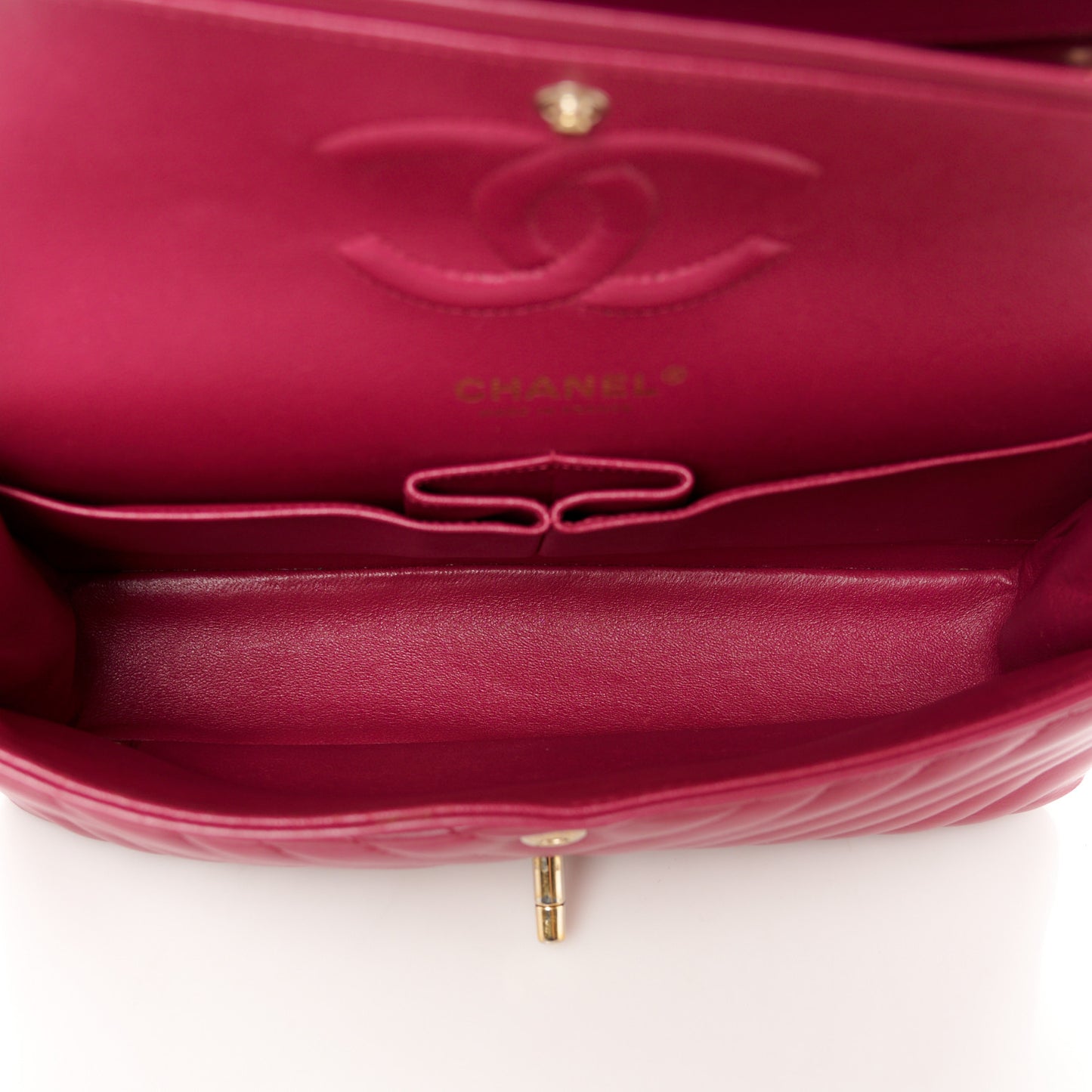 Lambskin Chevron Quilted Medium Double Flap Dark Pink