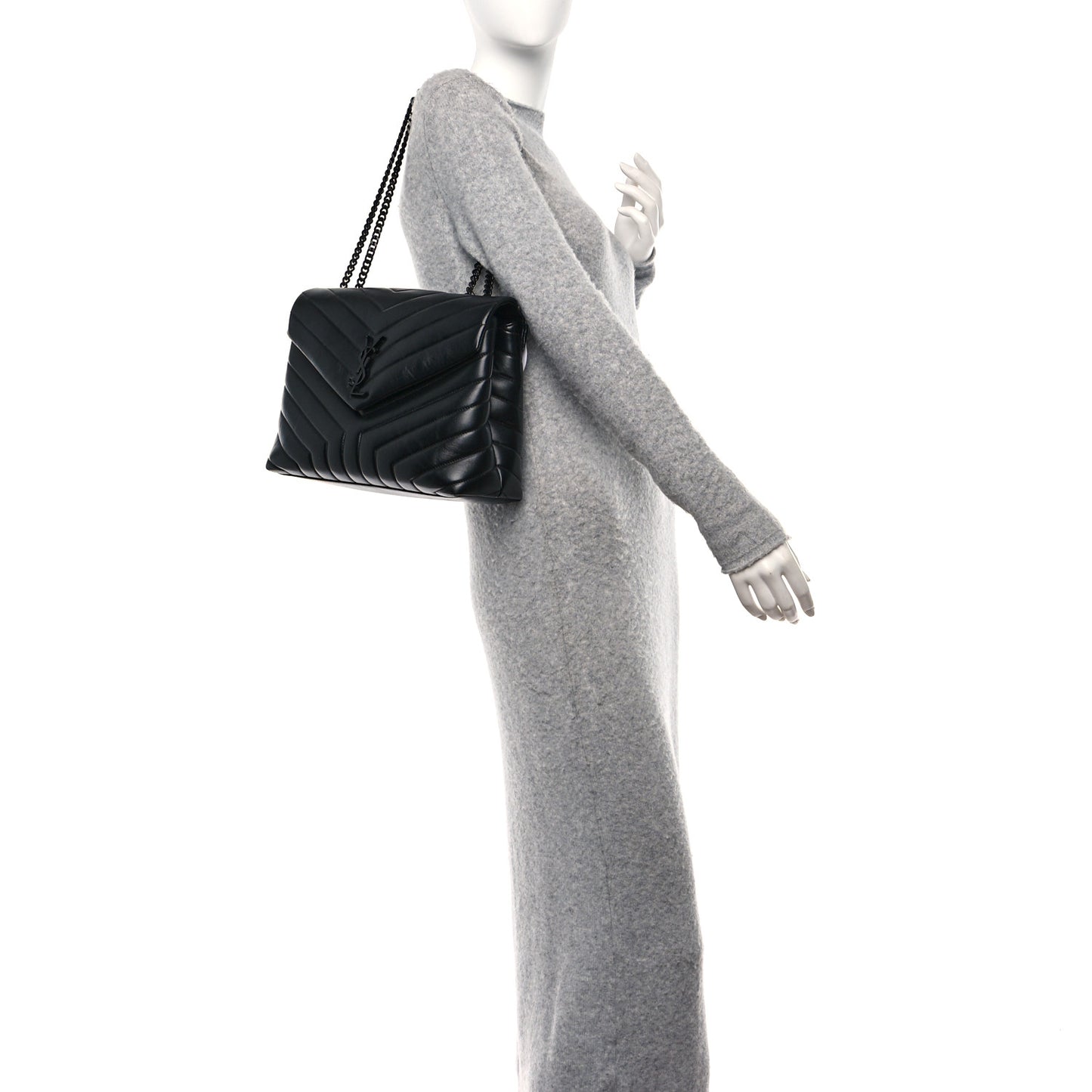 Calfskin Y Quilted Monogram Monochrome Medium Loulou Chain Satchel Black