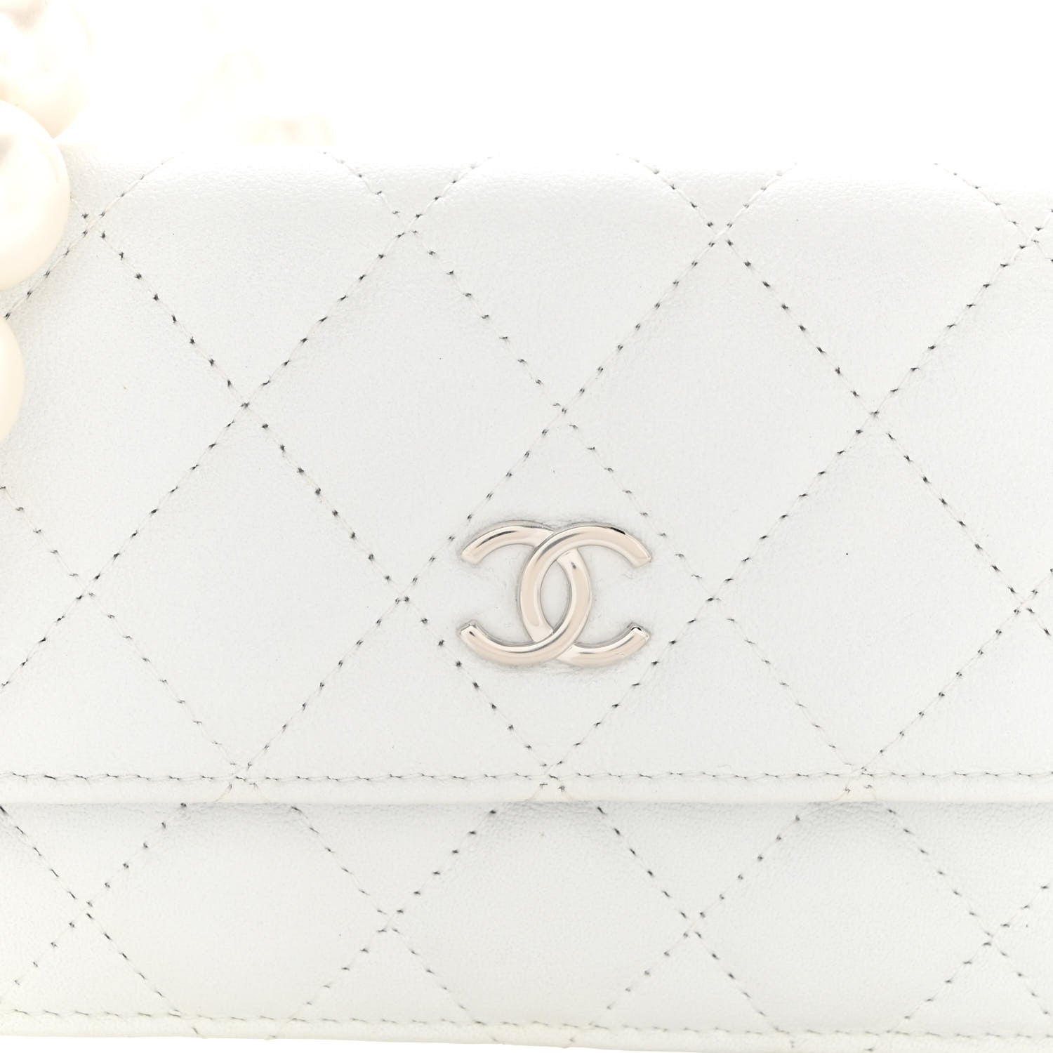 Chanel Calfskin Quilted Maxi Pearls Clutch With Chain White 9 of 12