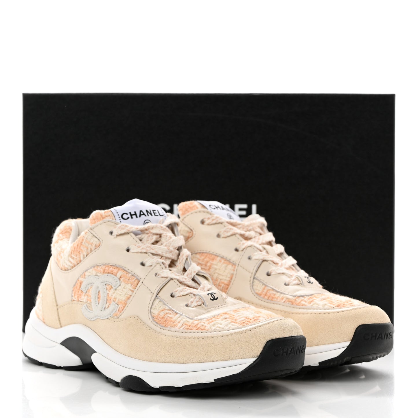 Tweed Suede Calfskin Womens CC Sneakers 37 Orange