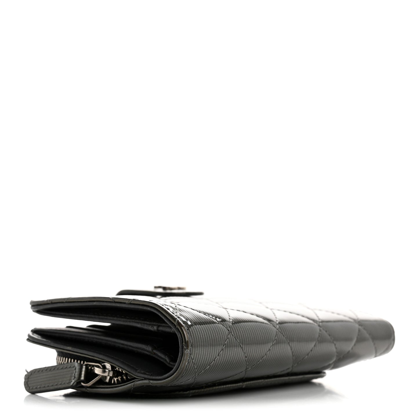 Striated Patent CC French Wallet Dark Grey