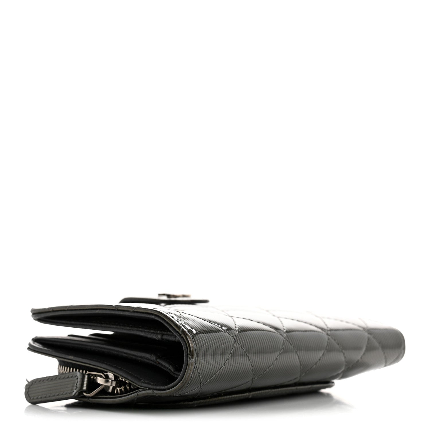 Chanel Striated Patent CC French Wallet Dark Grey 4 of 11