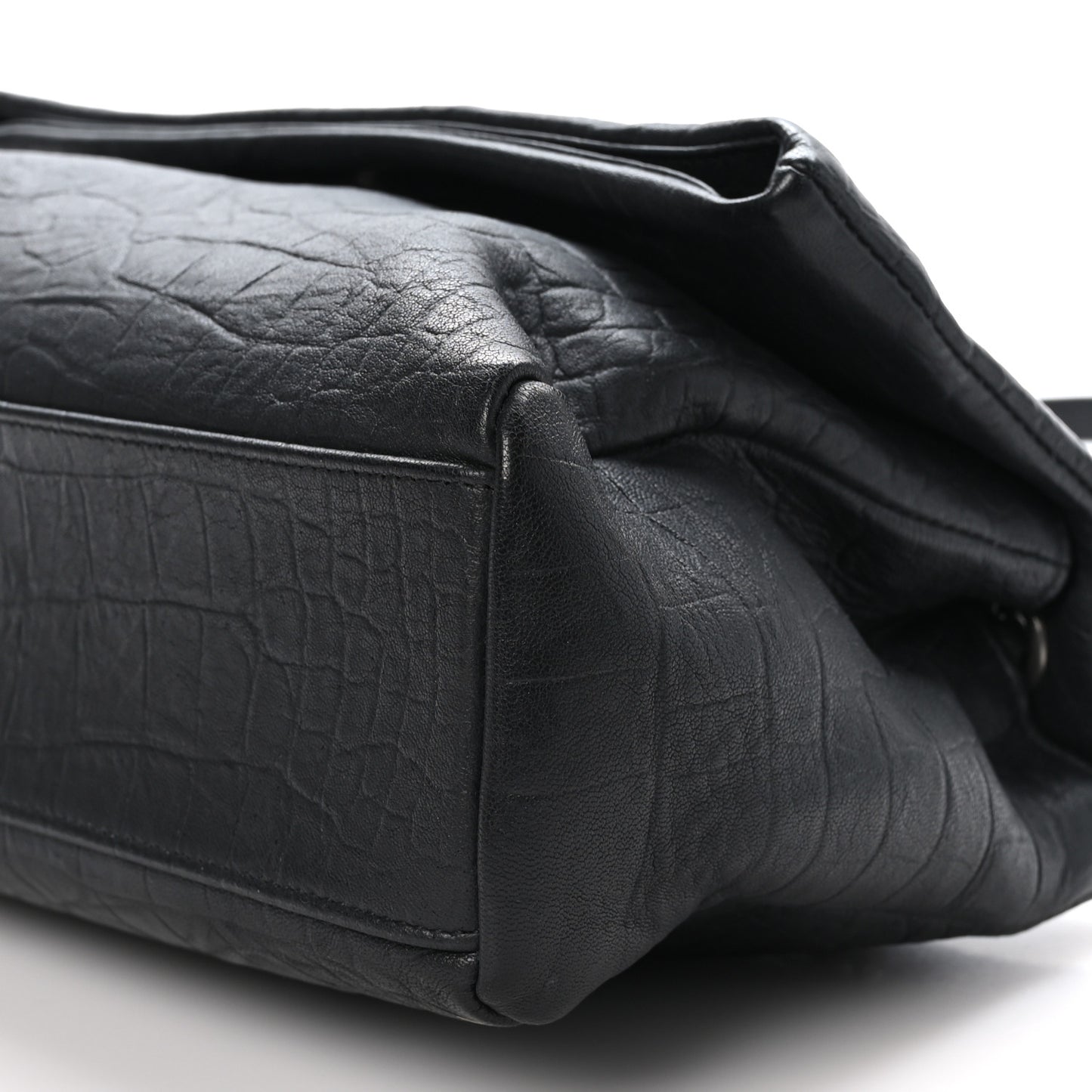Calfskin Crocodile Embossed Medium West Hollywood Monogram Fold-Over Grey