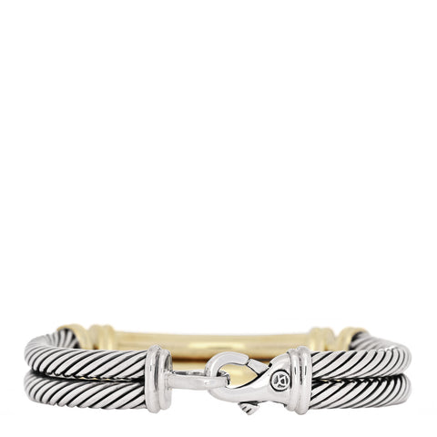 Sterling Silver 14K Yellow Gold Diamond 10mm Metro Double Cable Bracelet