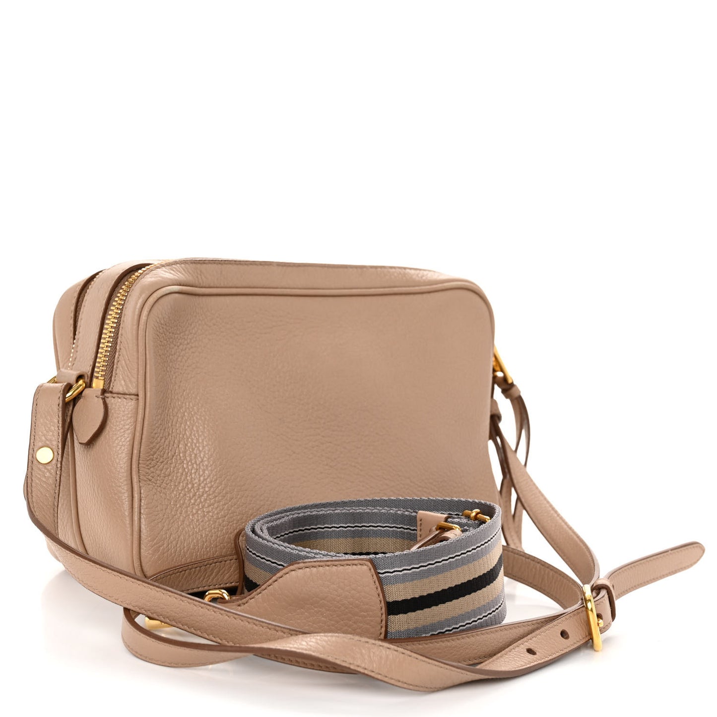 Vitello Daino Medium Double Zip Shoulder Bag Cammeo